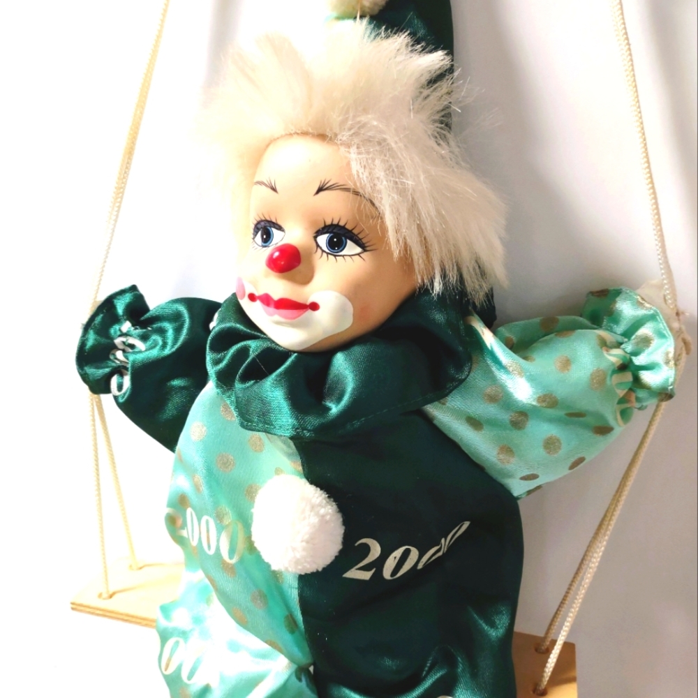 Vintage Porcelain Head Clown Doll body sitting on a Swing Hand painted - Picture 6 of 10